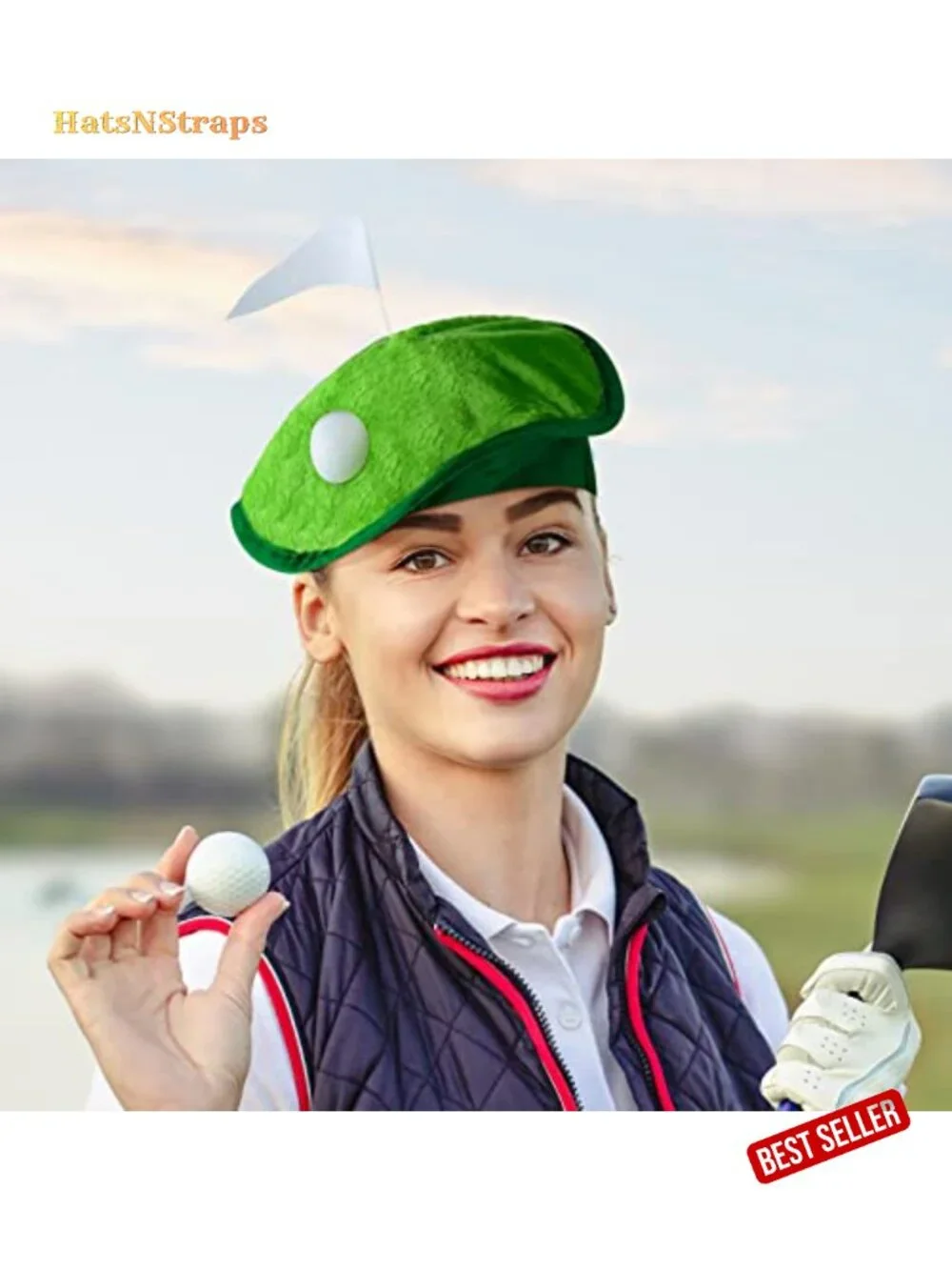 Funny Golf Hat Party Costume Accessories Novelty Golfer Beret with Ball Flag